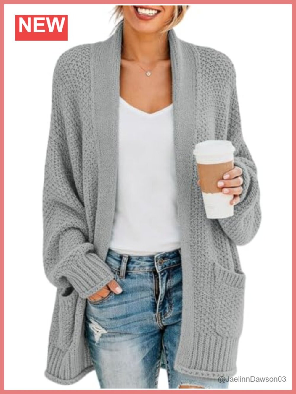 Womens Open Front Cardigan Chunky Long Sleeve Loose Fit Sweater Coat with